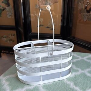 White enamel Metal Storage Basket or utensil holder